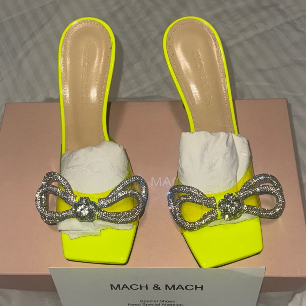 Mach & Mach Neon Yellow Heels with Silver Bow
